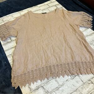 Lace Trim Blouse - Tan